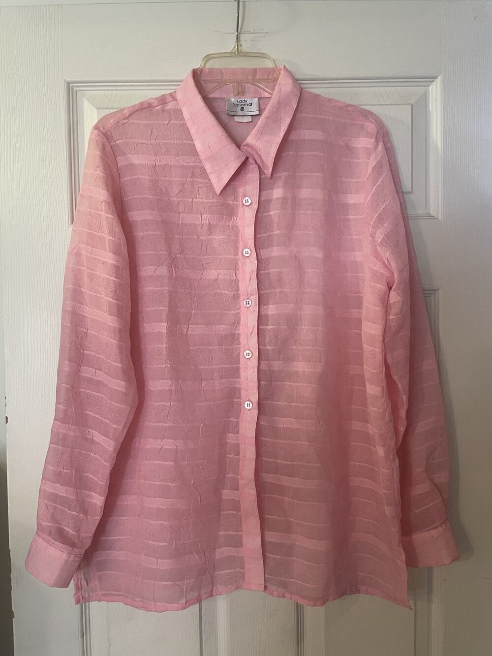 VTG Lady Diplomat Made in USA Women’s Pink Long Sleeve Button Up Blouse Sz 12